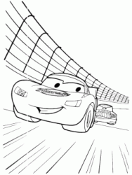 Lightning McQueen in front of Chick Hicks during the race
