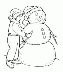 A child makes a snowman