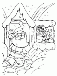 Santa Claus greets the helpers at the window