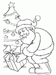 Santa puts a gift under the Christmas tree