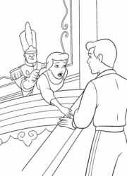 A guard tries to remove Cinderella from the Prince