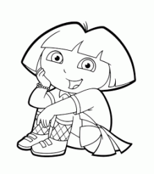 Dora is sitting wearing a pretty skirt