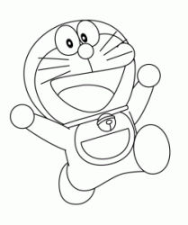 Doraemon runs and jumps happy