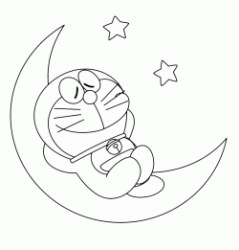 Doraemon sleeping on the moon