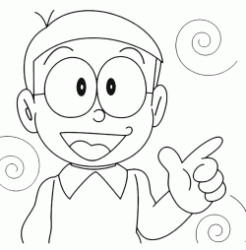 Nobita pointing with hand