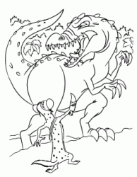 Buck defies baryonyx Rudy with his knife