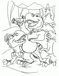 Sid embraces the puppies of T-rex Egbert, Yoko, and Shelly