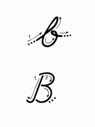 B letter with directions moving italic lowercase and uppercase