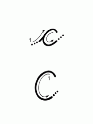 C letter with directions moving italic lowercase and uppercase