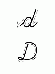 D letter with directions moving italic lowercase and uppercase