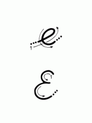 E letter with directions moving italic lowercase and uppercase