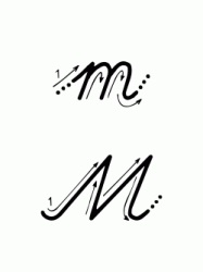 M letter with directions moving italic lowercase and uppercase