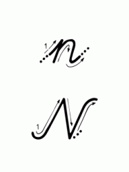 N letter with directions moving italic lowercase and uppercase