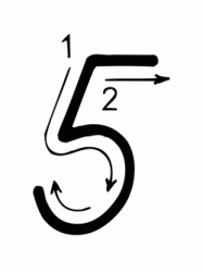 Number 5 (five) with indications cursive movement