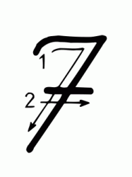 Number 7 (seven) with indications cursive movement