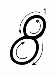 Number 8 (eight) with indications cursive movement