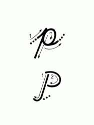 P letter with directions moving italic lowercase and uppercase