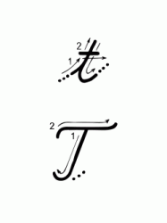 T letter with directions moving italic lowercase and uppercase