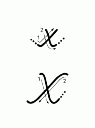 X letter with directions moving italic lowercase and uppercase