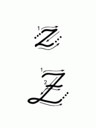 Z letter with directions moving italic lowercase and uppercase