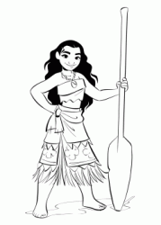 The beautiful Moana princess holds the oar of her boat