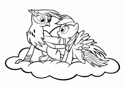 Rainbow Dash and the griffon Gilda on a cloud