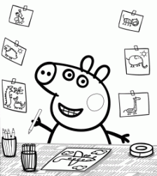 Peppa Pig draws an airplane