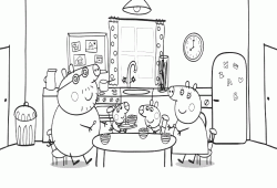 The Pig family all sitting at table
