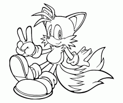 Miles Tails Prower makes the victory sign with his fingers