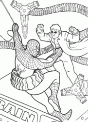Spiderman caught in flight by Doctor Octopus