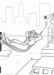 Spiderman resting in a hammock