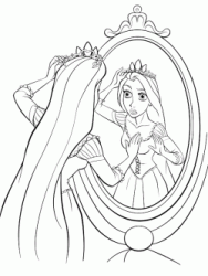 Rapunzel looks in the mirror