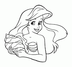 Ariel holds a large shell in his hand