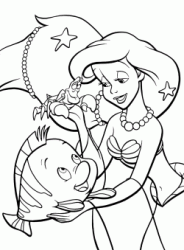 Ariel holds Sebastian and Flounder in her arms
