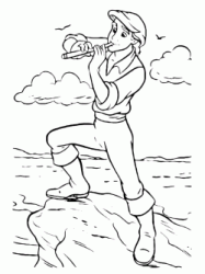 Prince Eric plays the flute on a rock