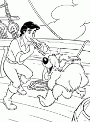 While Prince Eric plays the flute Max dances on the deck of the ship