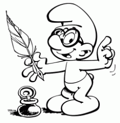 Brainy Smurf with pen and ink