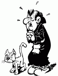 Gargamel and his cat Azrael think about how to capture the Smurfs