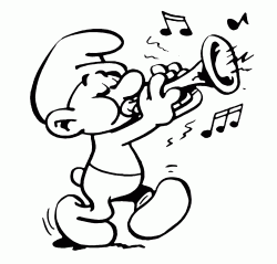 Harmony Smurf plays the trumpet