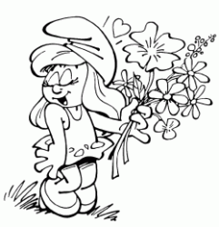Smurfette has received a bouquet of flowers