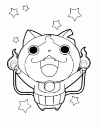 Yo kai Jibanyan exults with his arms raised